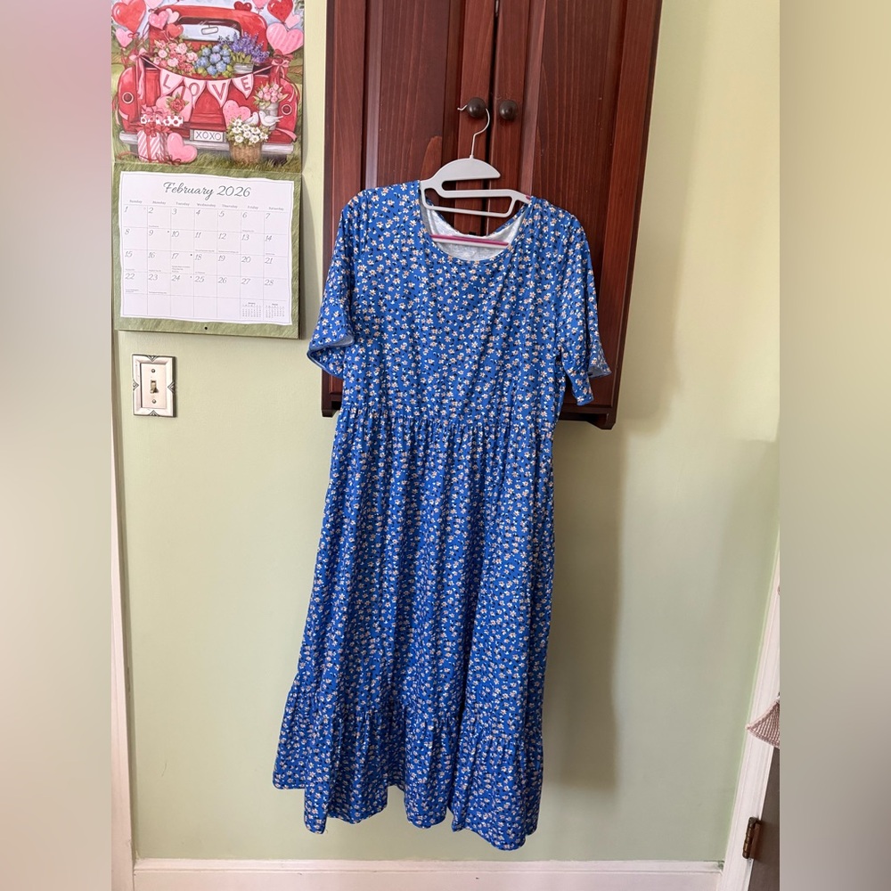 Blue Floral Midi Dress